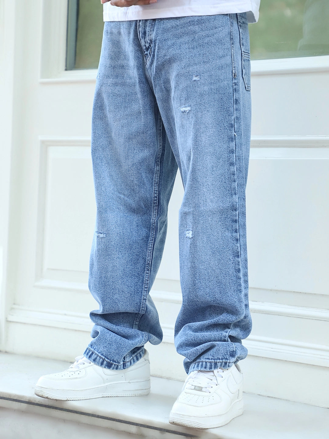 Raw Edge Light Blue Baggy Fit Jeans
