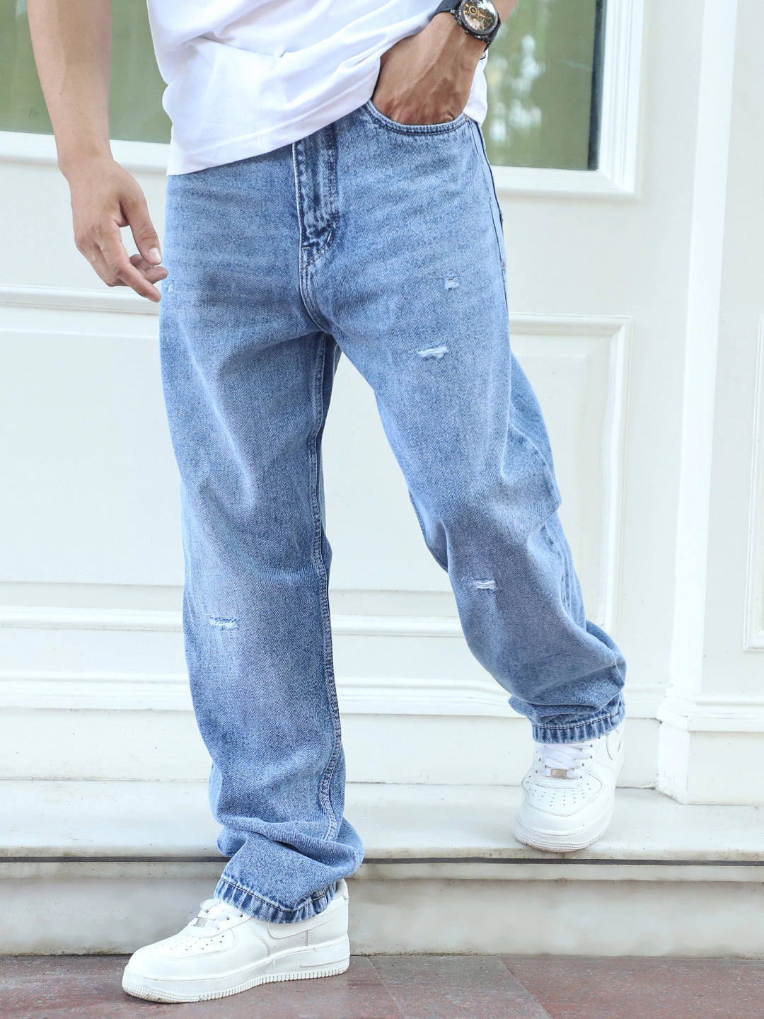 Raw Edge Light Blue Baggy Fit Jeans