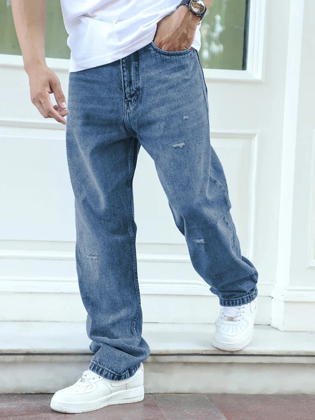 Raw Edge Light Blue Baggy Fit Jeans