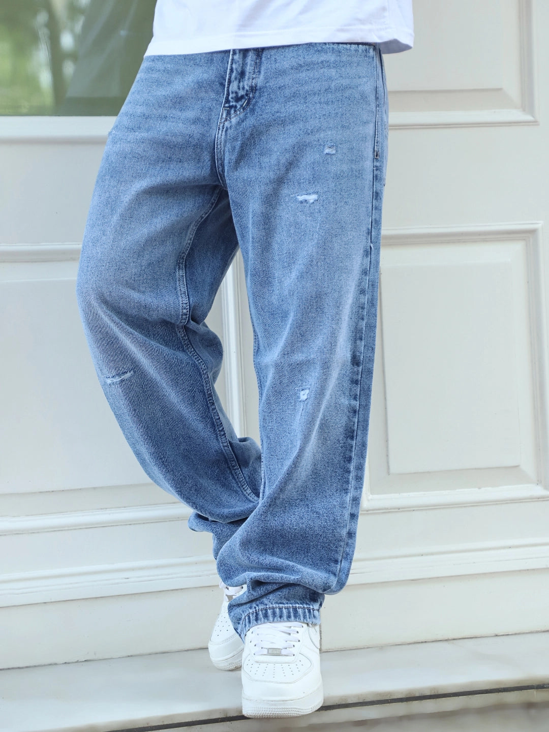 Raw Edge Light Blue Baggy Fit Jeans