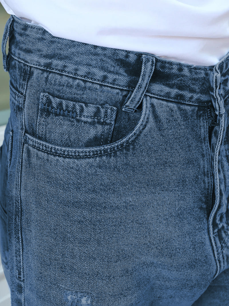 Raw Edge Denim Blue Baggy Fit Jeans