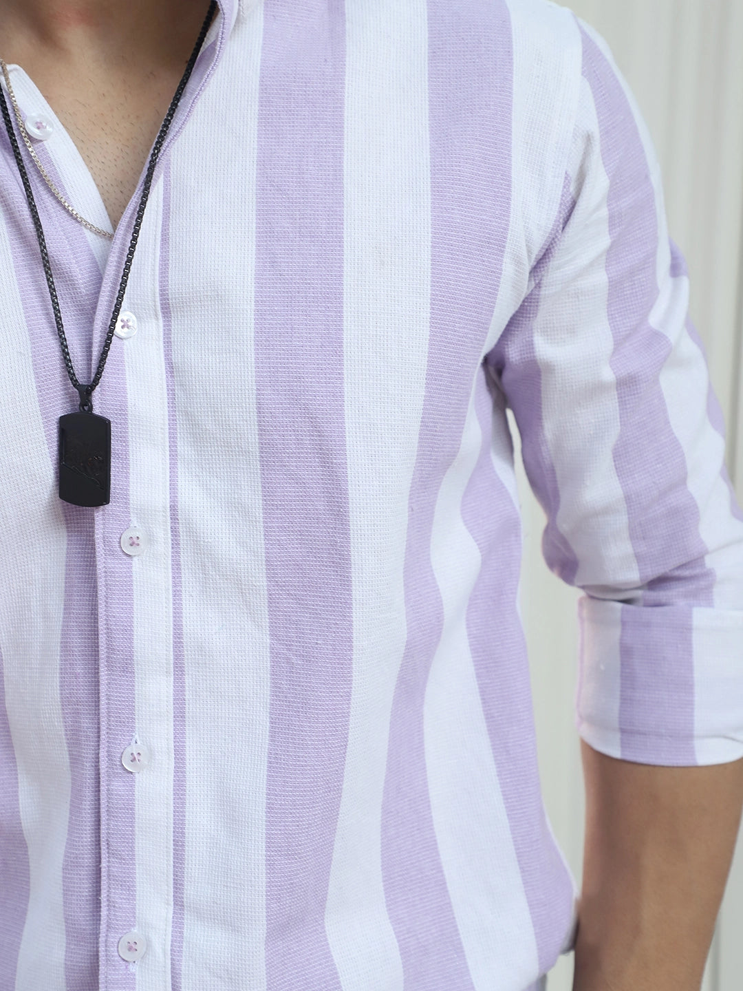 Oaken Espresso Lavender Stripe Linen Shirt