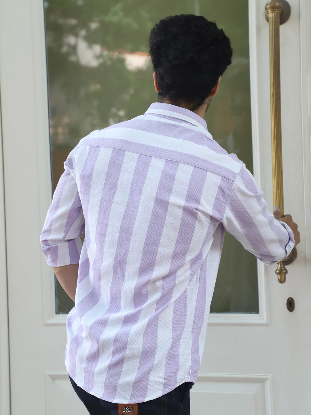 Oaken Espresso Lavender Stripe Linen Shirt