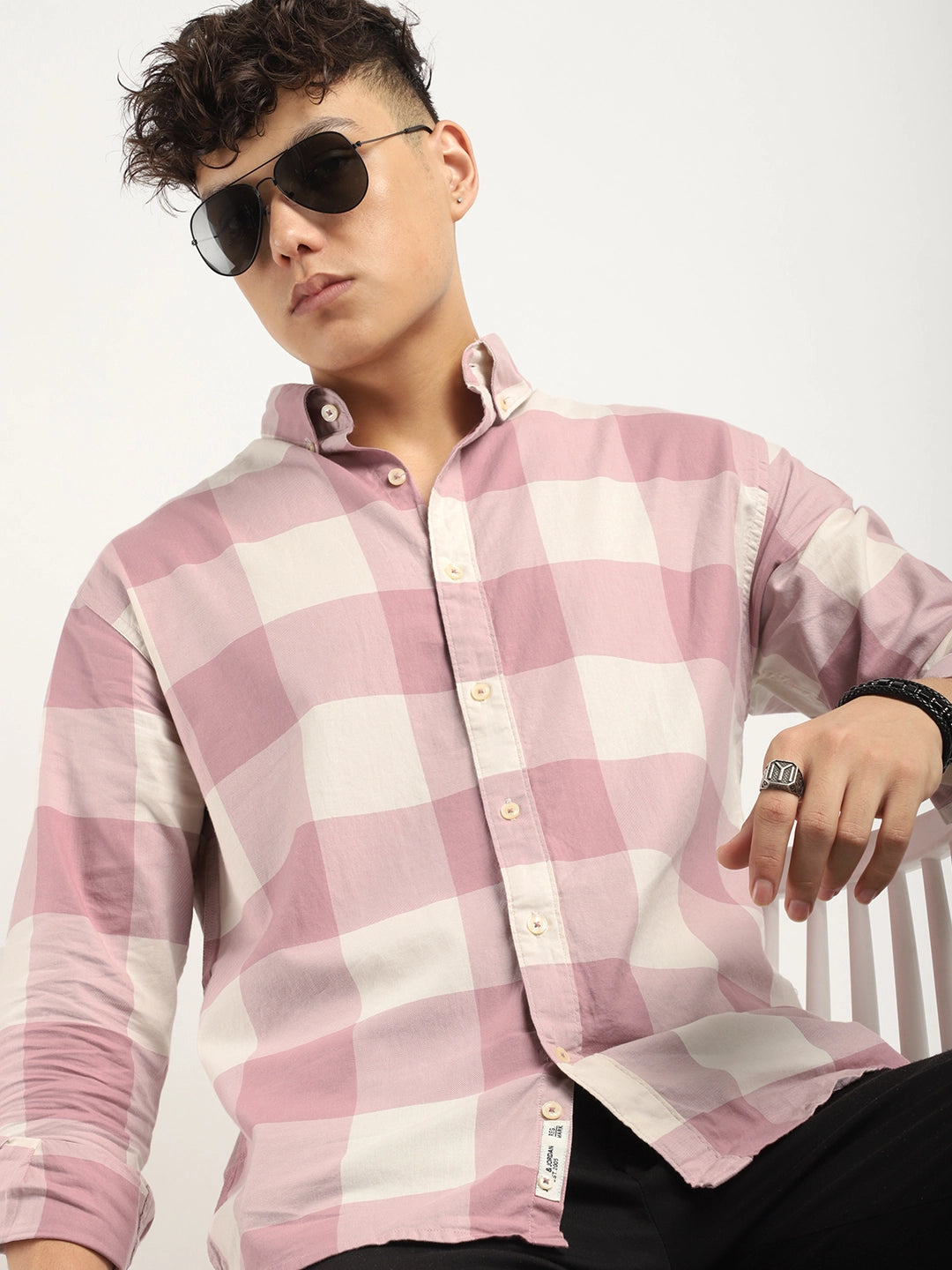 Ornate Square Pink Checked Shirt