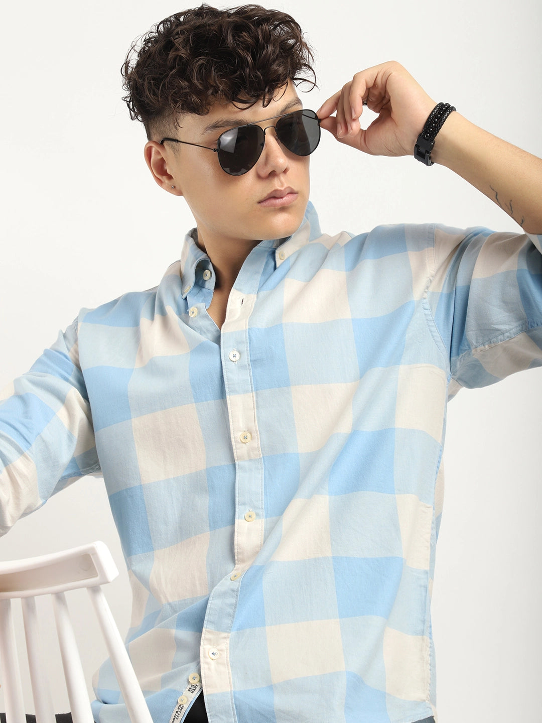 Ornate Square Sky Checked Shirt