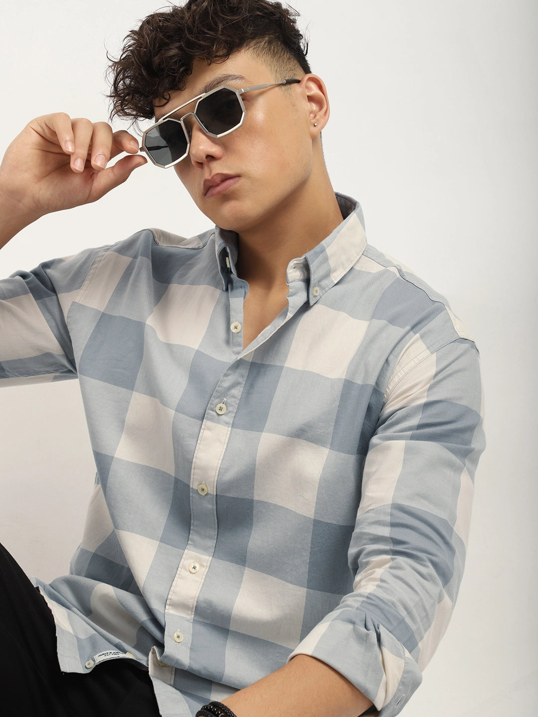 Ornate Square Grey Checked Shirt