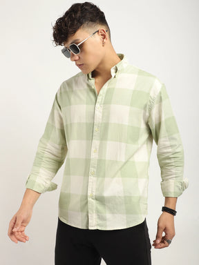 Ornate Square Sea Green Checked Shirt