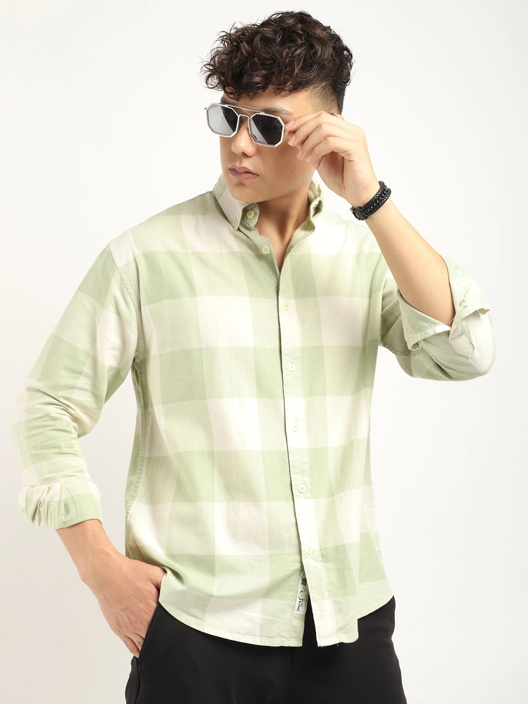 Ornate Square Sea Green Checked Shirt