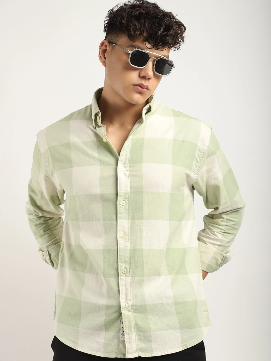 Ornate Square Sea Green Checked Shirt