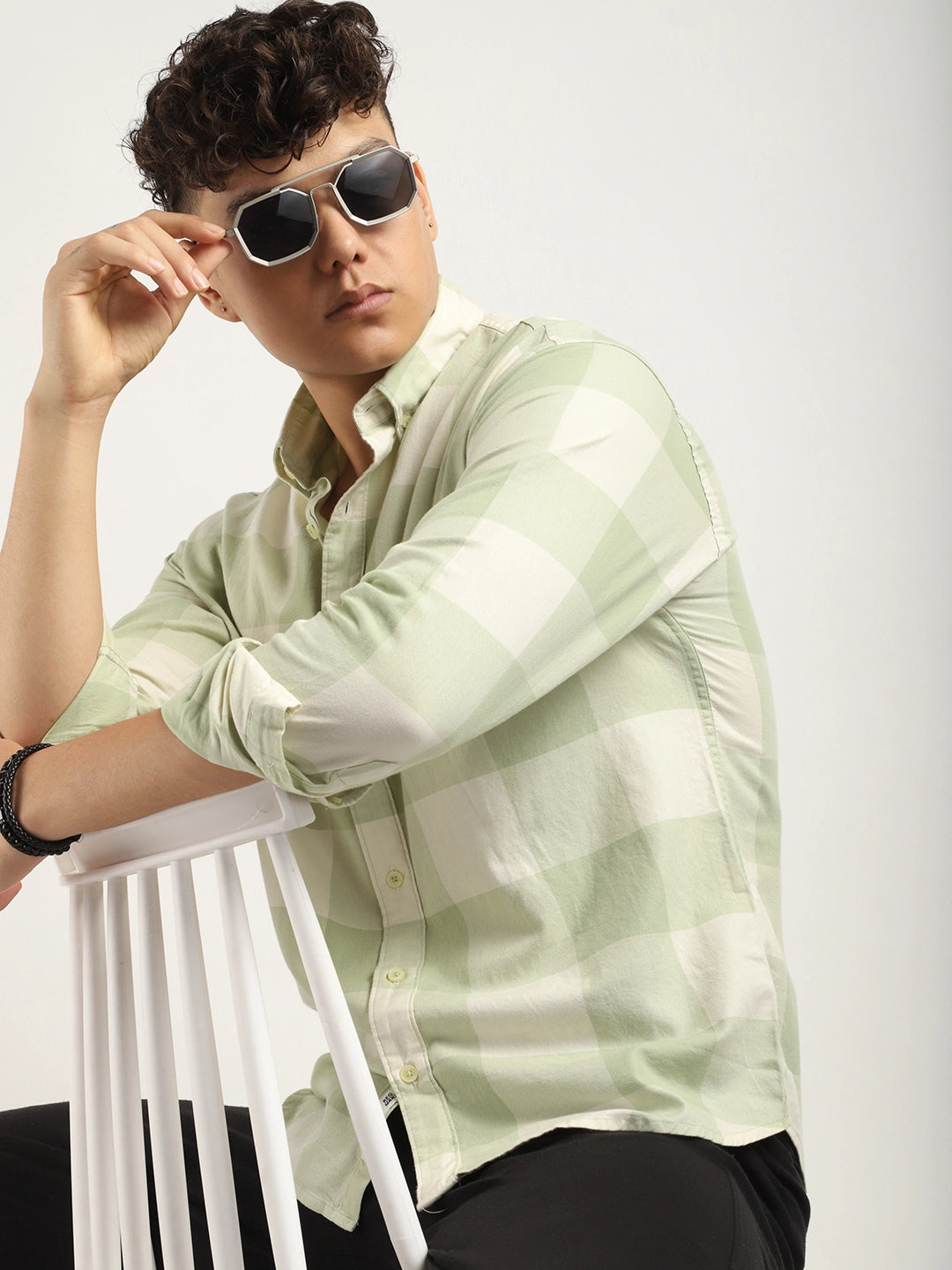 Ornate Square Sea Green Checked Shirt