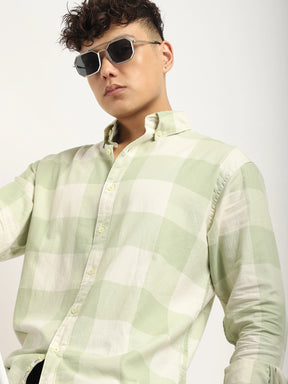 Ornate Square Sea Green Checked Shirt