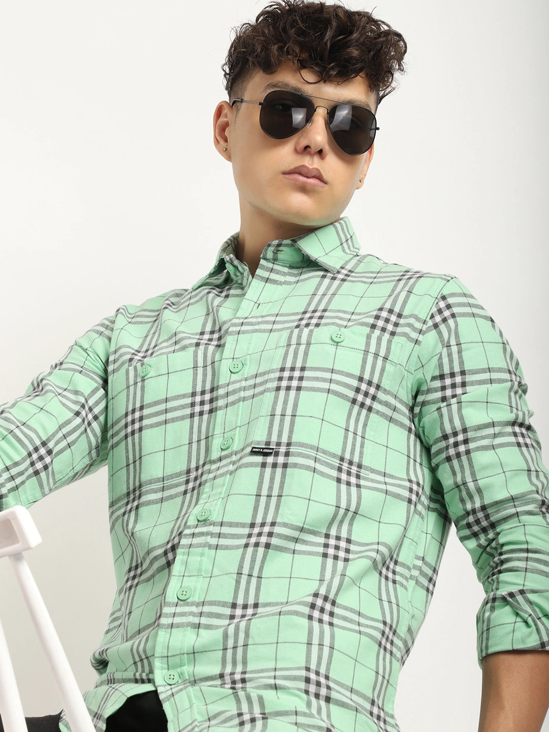 Plaid Vector Check Royal Sea Green Shirt