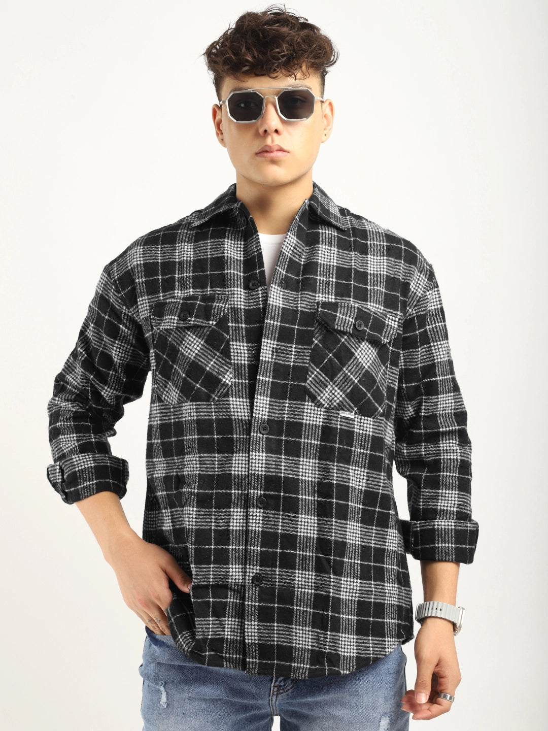 Fabric Falanel Check Black Full Sleeve Shirt