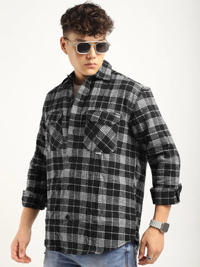 Fabric Falanel Check Black Full Sleeve Shirt