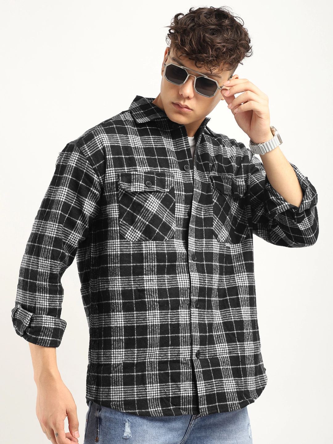 Fabric Falanel Check Black Full Sleeve Shirt