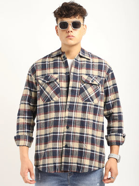 Fabric Falanel Check Beige Full Sleeve Shirt