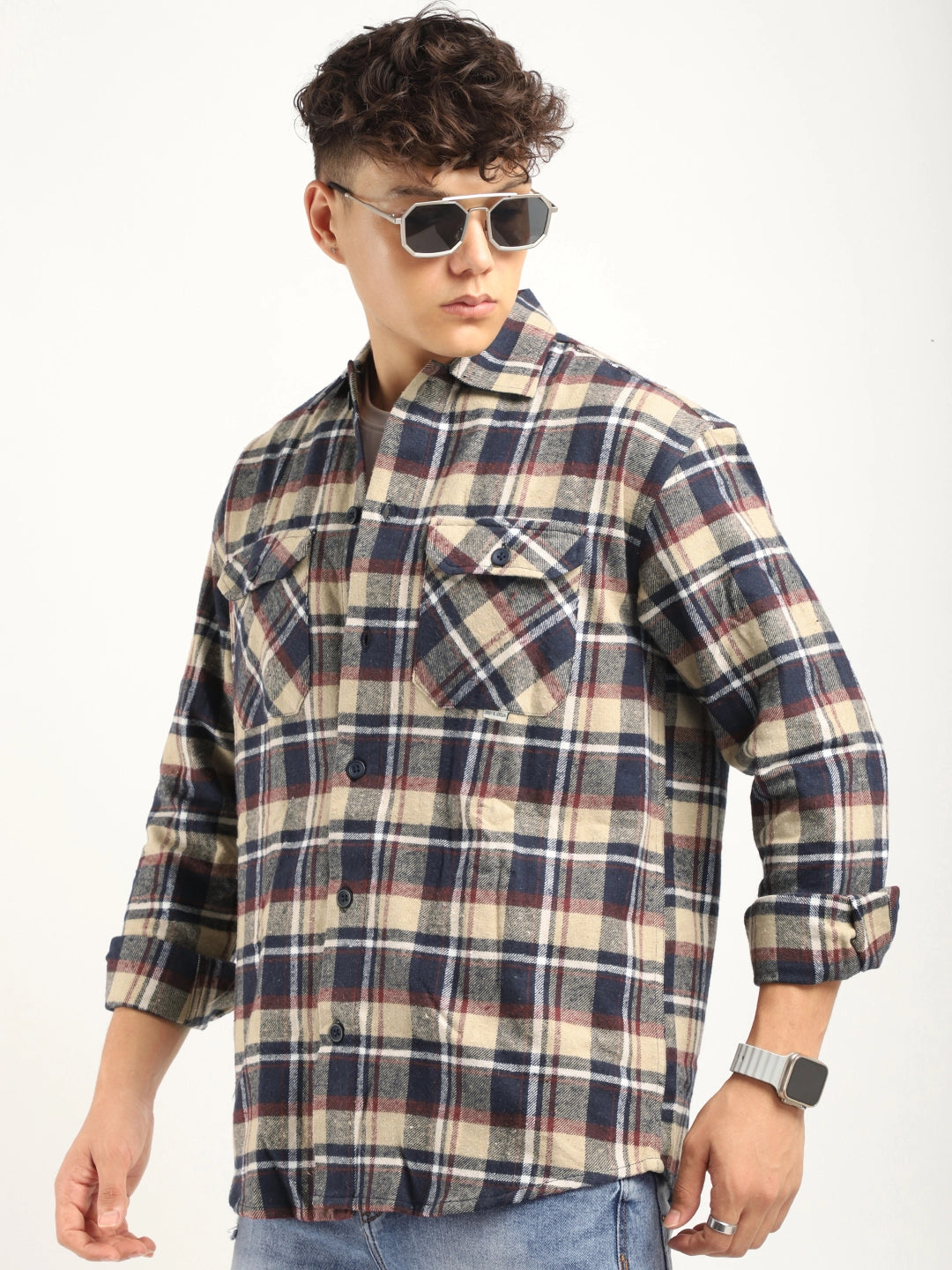 Fabric Falanel Check Beige Full Sleeve Shirt