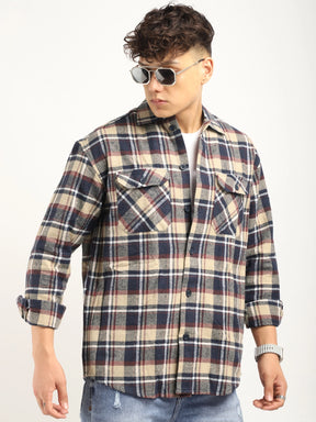 Fabric Falanel Check Beige Full Sleeve Shirt