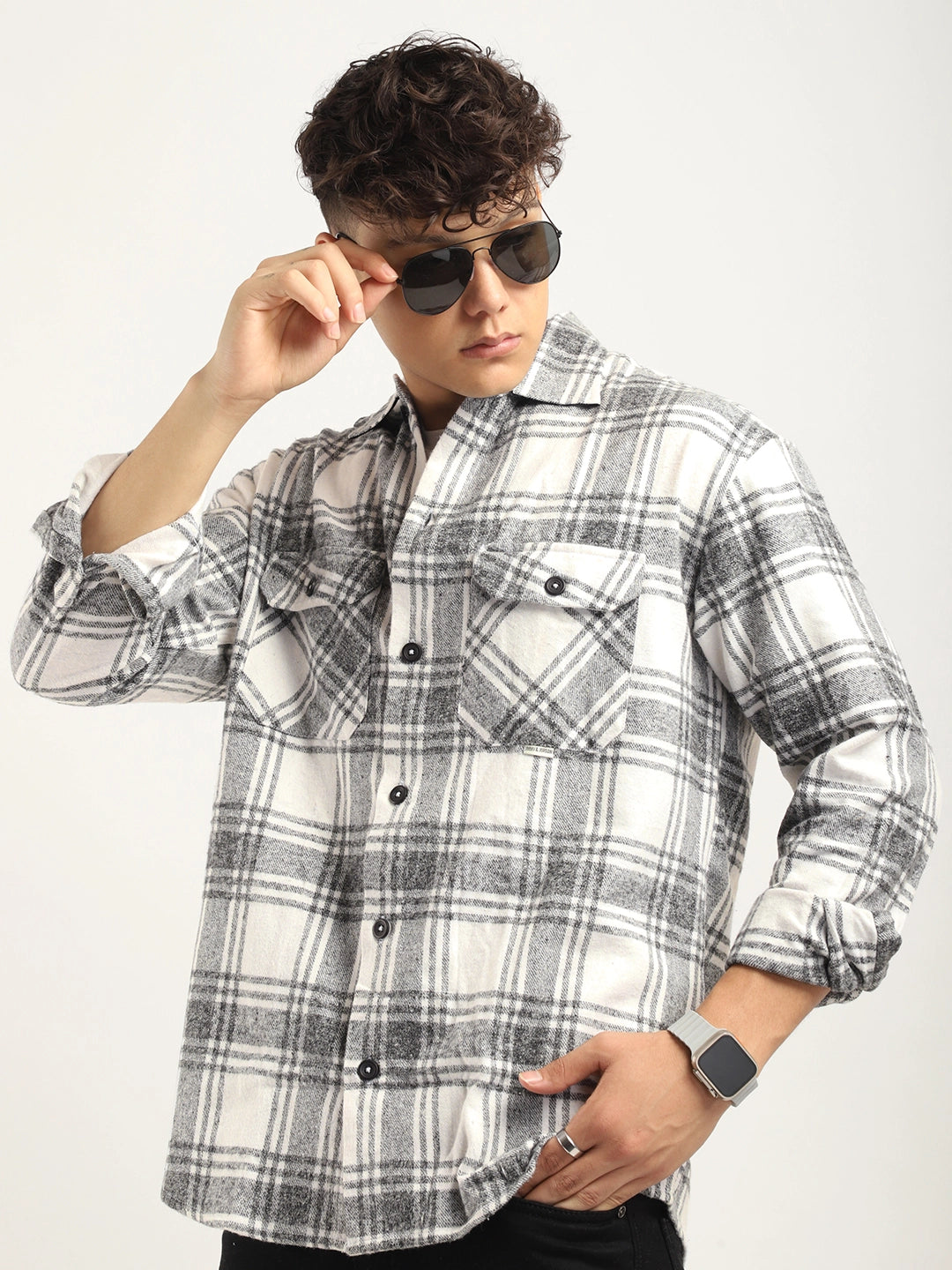 Fabric Falanel Check White Full Sleeve Shirt