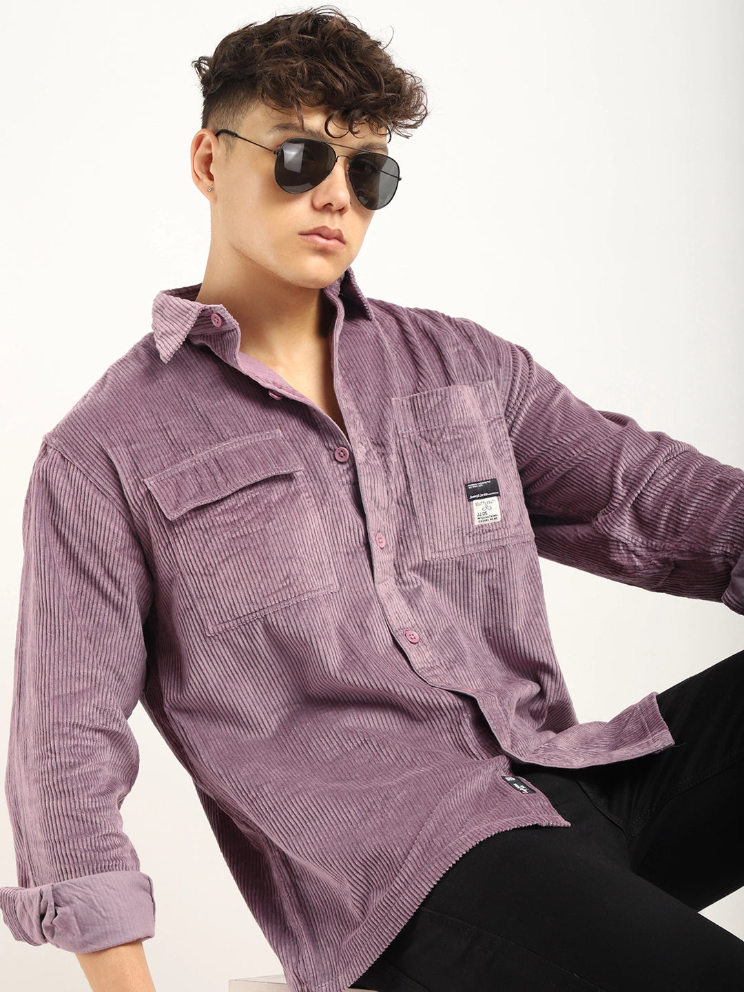 Fabric Corduroy Purple Full Sleeve Shirt