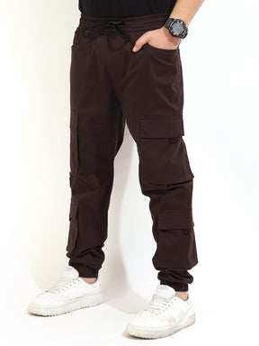 Coffee Cotton Twill Baggy Fit 8 Pocket Cotton Cargo