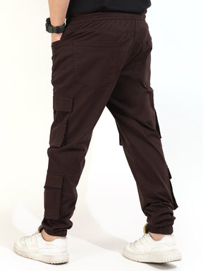 Coffee Cotton Twill Baggy Fit 8 Pocket Cotton Cargo
