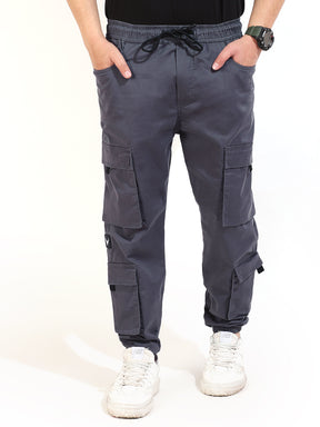 Ash Grey Cotton Twill Baggy Fit 8 Pocket Cotton Cargo