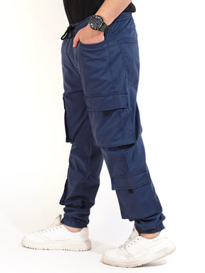 Blue Cotton Twill Baggy Fit 8 Pocket Cotton Cargo