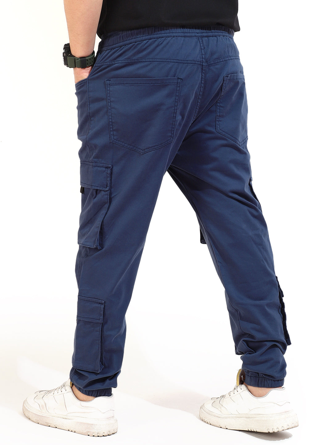 Blue Cotton Twill Baggy Fit 8 Pocket Cotton Cargo