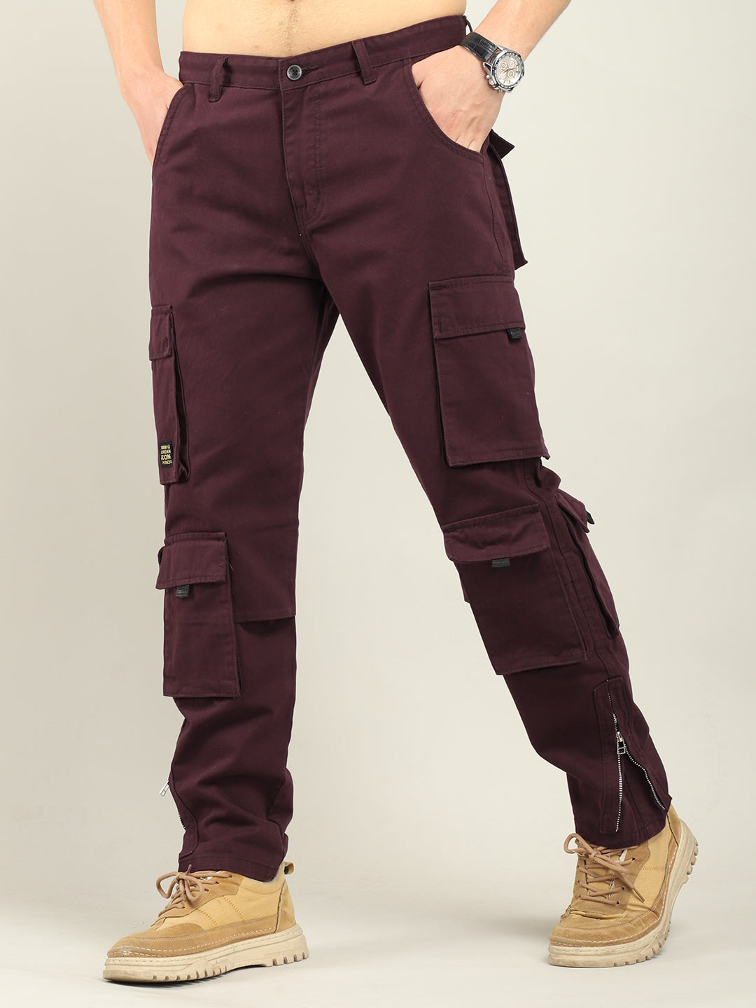 Carlos Multi-Pocket Wine Cotton Twill Cargo