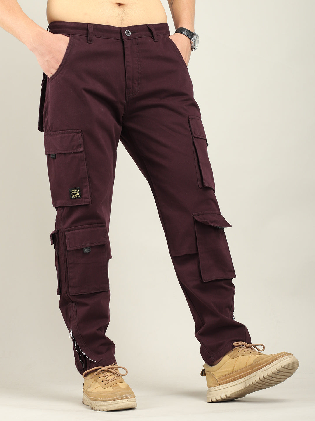 Carlos Multi-Pocket Wine Cotton Twill Cargo