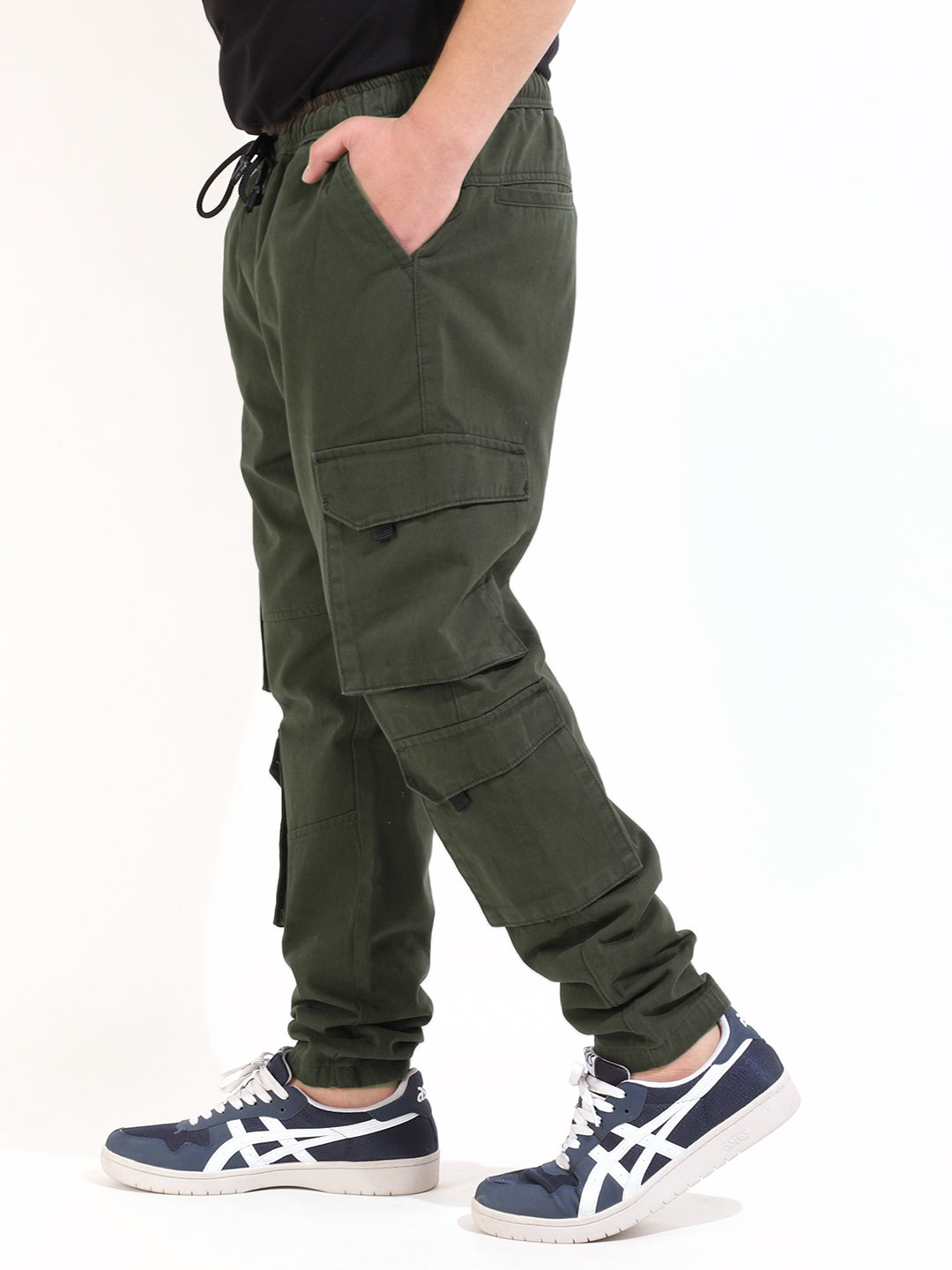 Olive 8 Pocket Cotton Twill Baggy Fit Cargo