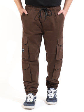 Brown 8 Pocket Cotton Twill Baggy Fit Cargo