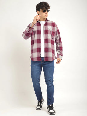 Oxford Fit Twill Checked Pink Full Sleeve Shirt