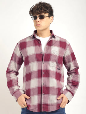 Oxford Fit Twill Checked Pink Full Sleeve Shirt