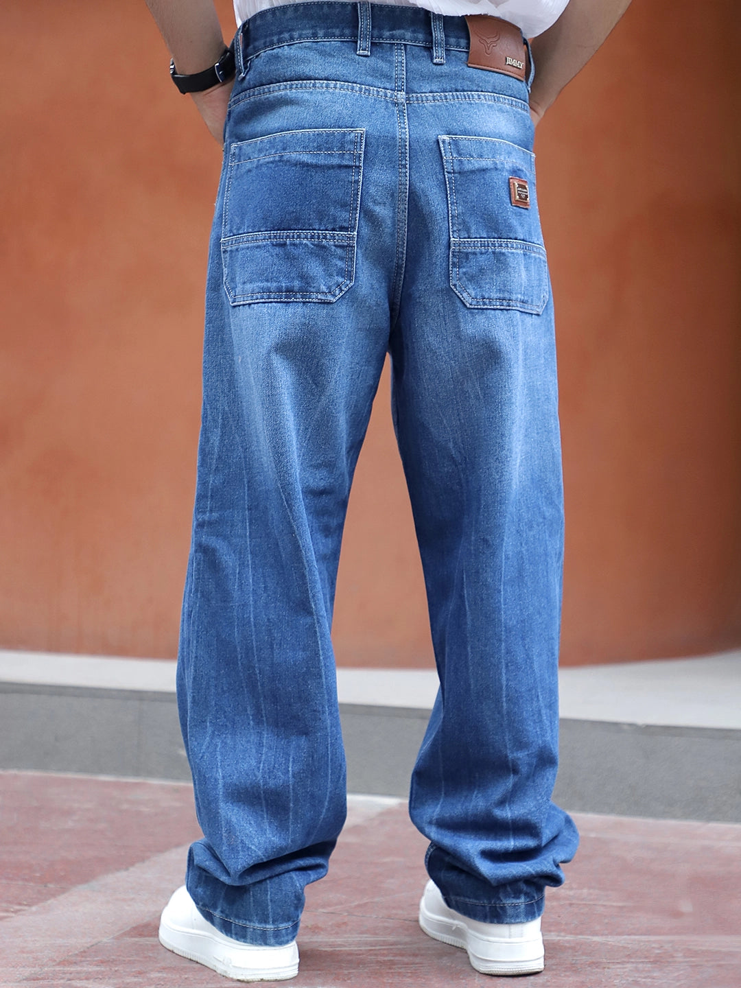 Raw Edge Denim Blue Baggy Fit Jeans