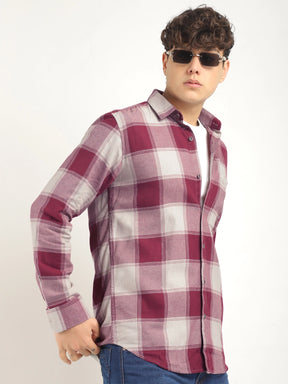 Oxford Fit Twill Checked Pink Full Sleeve Shirt