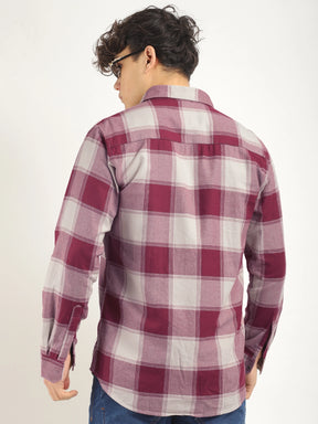 Oxford Fit Twill Checked Pink Full Sleeve Shirt