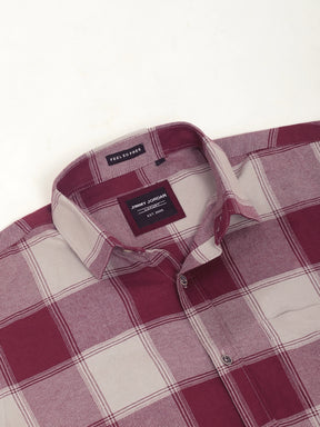 Oxford Fit Twill Checked Pink Full Sleeve Shirt