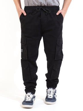 Black 8 Pocket Cotton Twill Baggy Fit Cargo