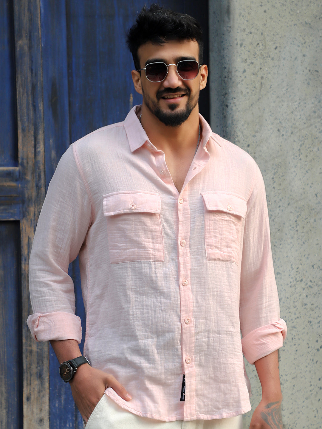 Vero Vibe Lucas Double Clothe Blush Pink Shirt