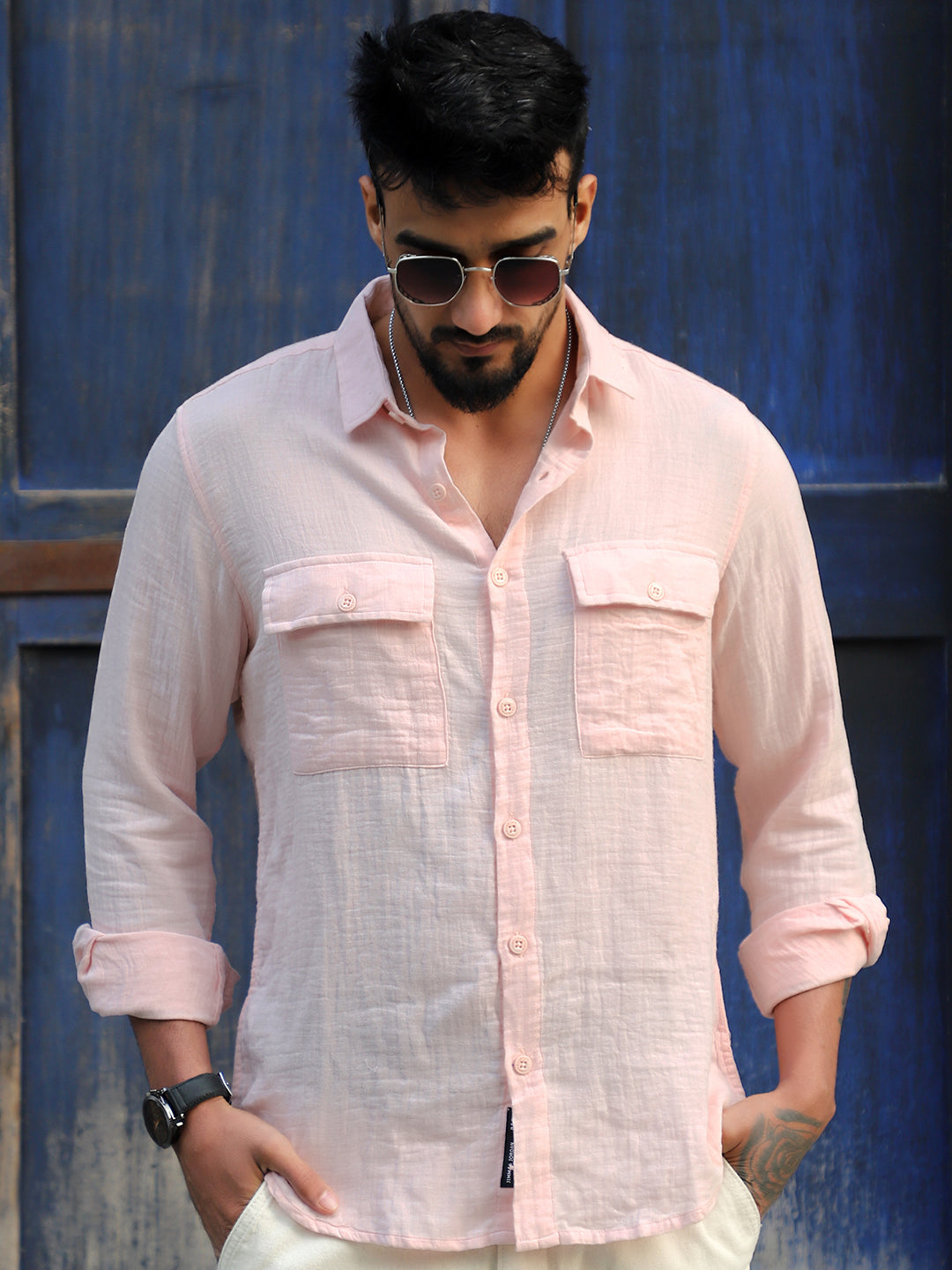 Vero Vibe Lucas Double Clothe Blush Pink Shirt