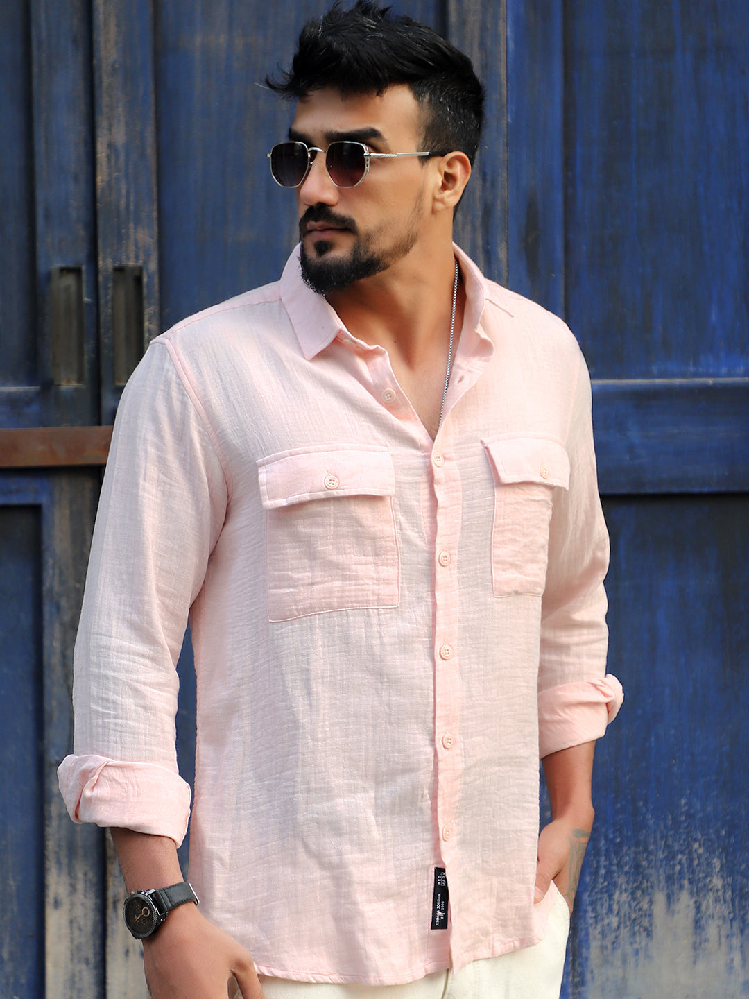Vero Vibe Lucas Double Clothe Blush Pink Shirt