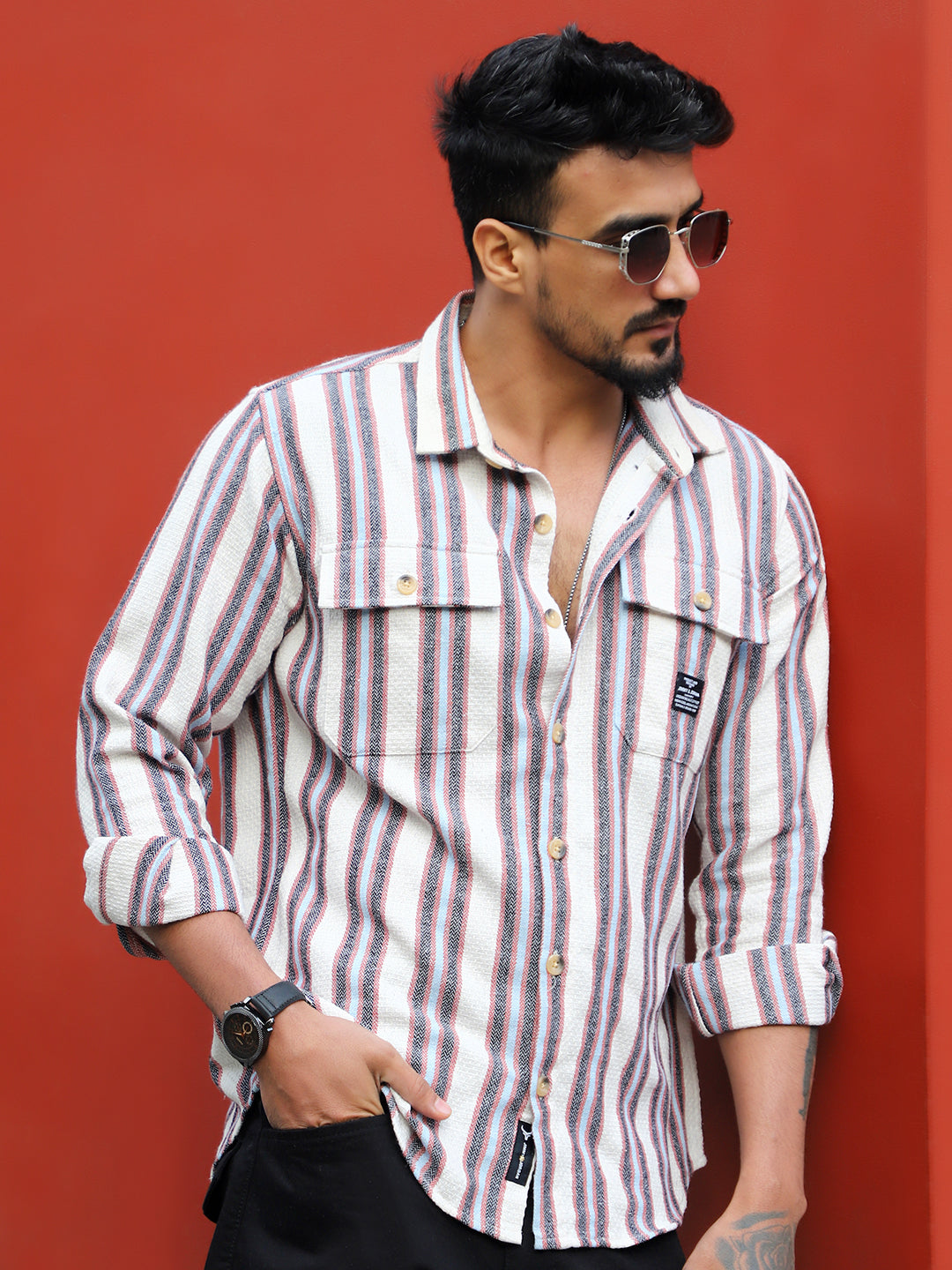 Santorini Beige Stripe Full Sleeve Shirt