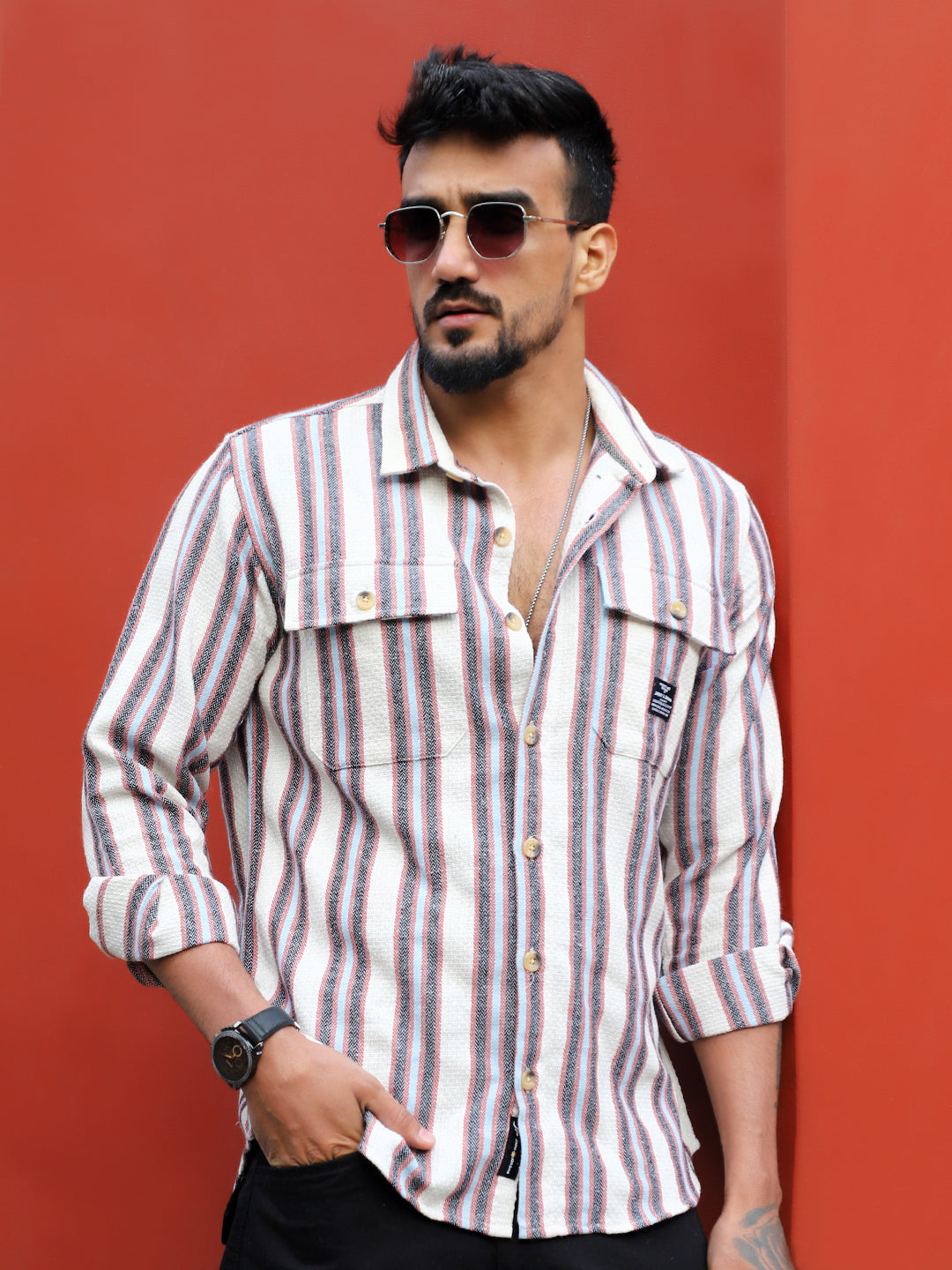 Santorini Beige Stripe Full Sleeve Shirt