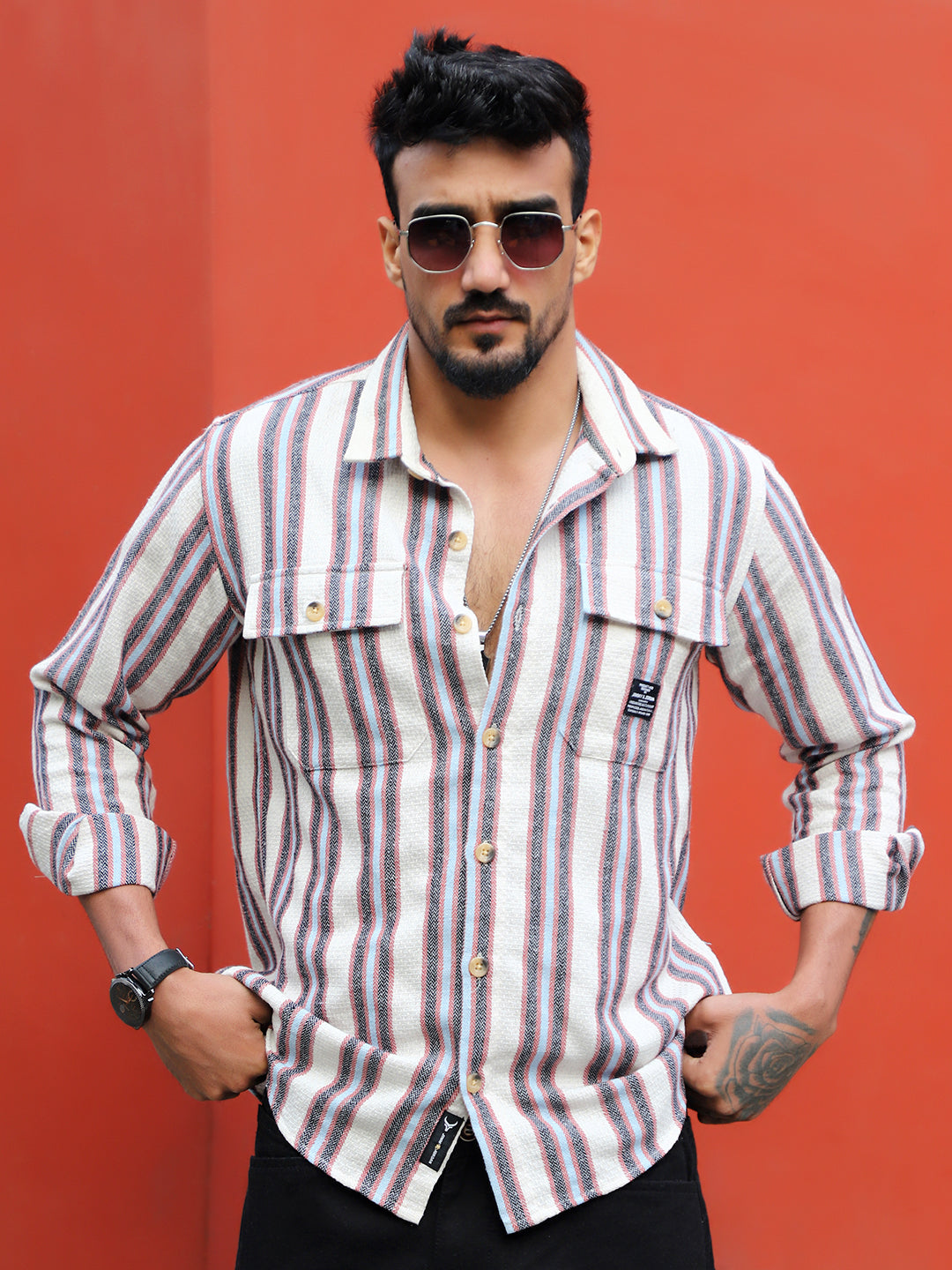 Santorini Beige Stripe Full Sleeve Shirt
