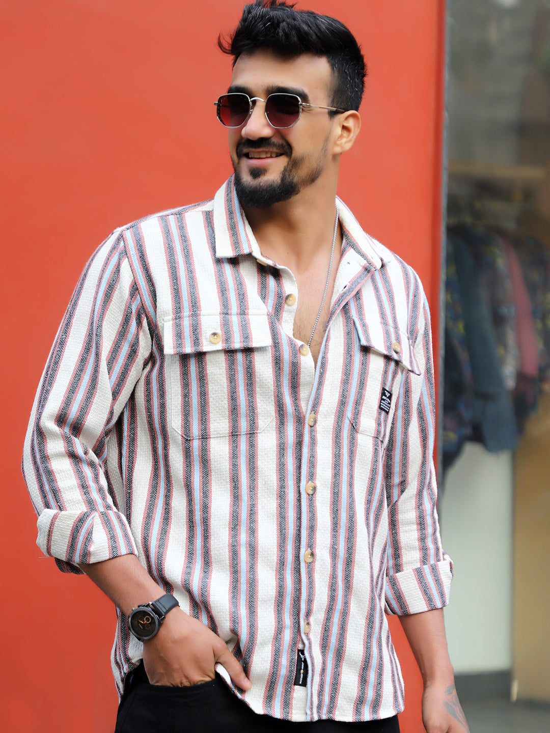 Santorini Beige Stripe Full Sleeve Shirt