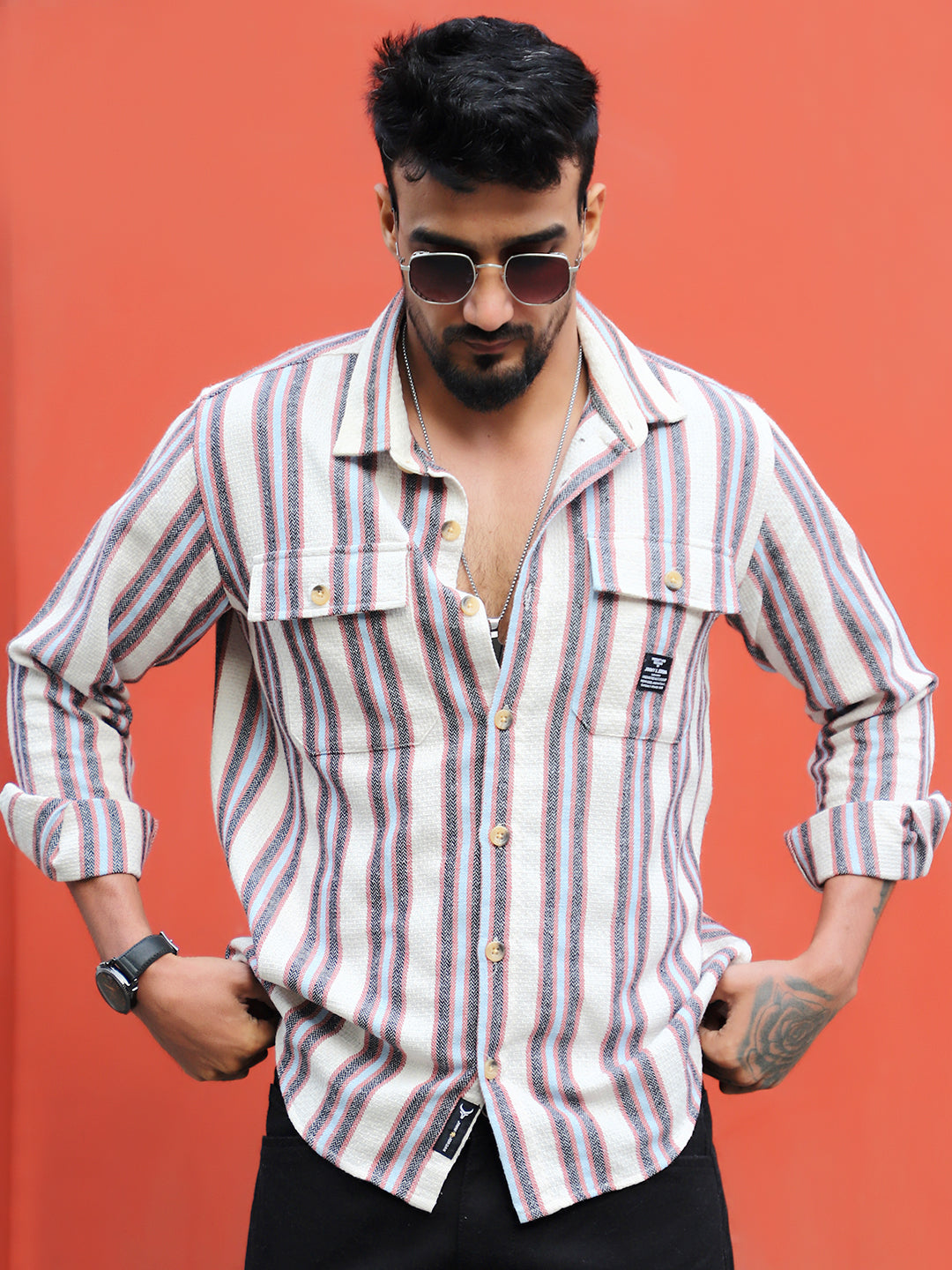 Santorini Beige Stripe Full Sleeve Shirt