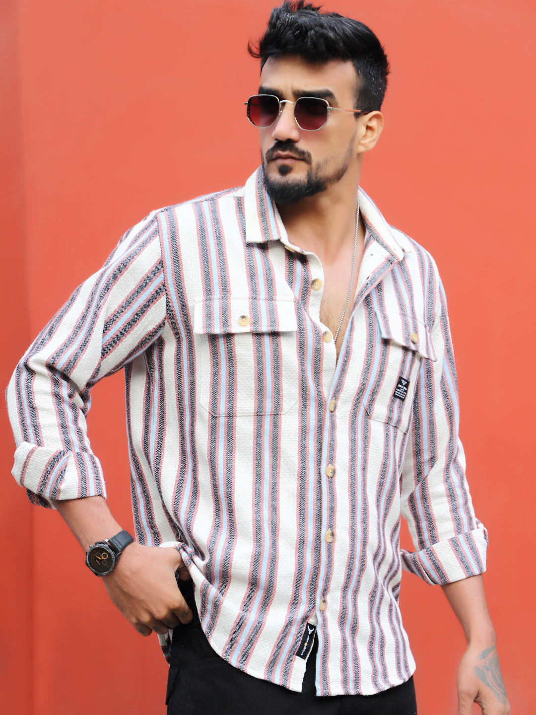 Santorini Beige Stripe Full Sleeve Shirt