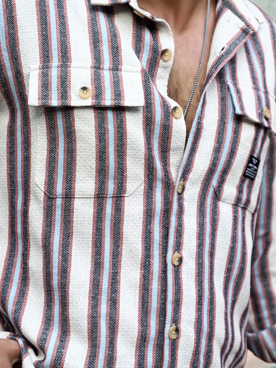 Santorini Beige Stripe Full Sleeve Shirt